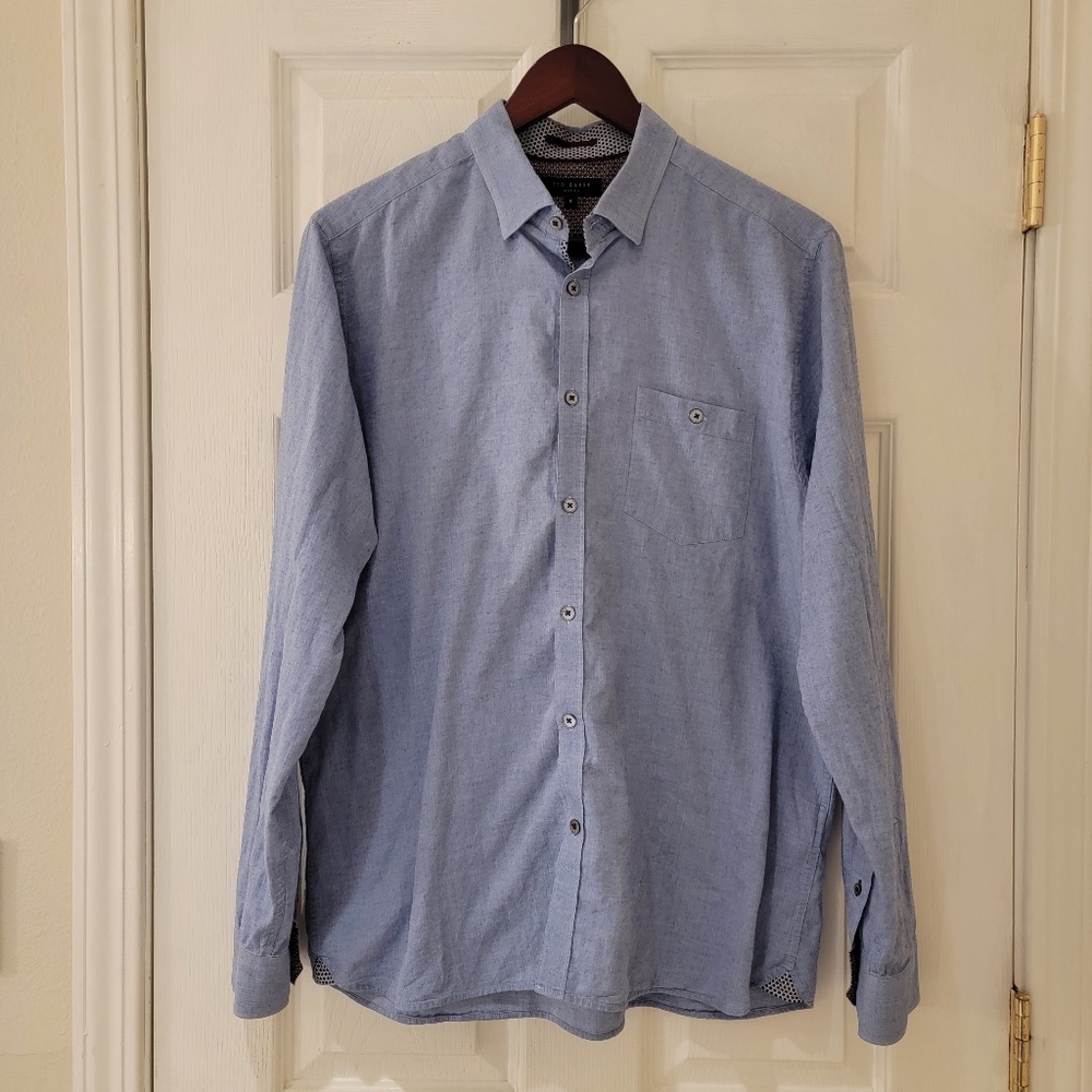 Ted Baker London Button Down Shirt Size Small Blue Long Sleeves Cotton Flip Cuff
